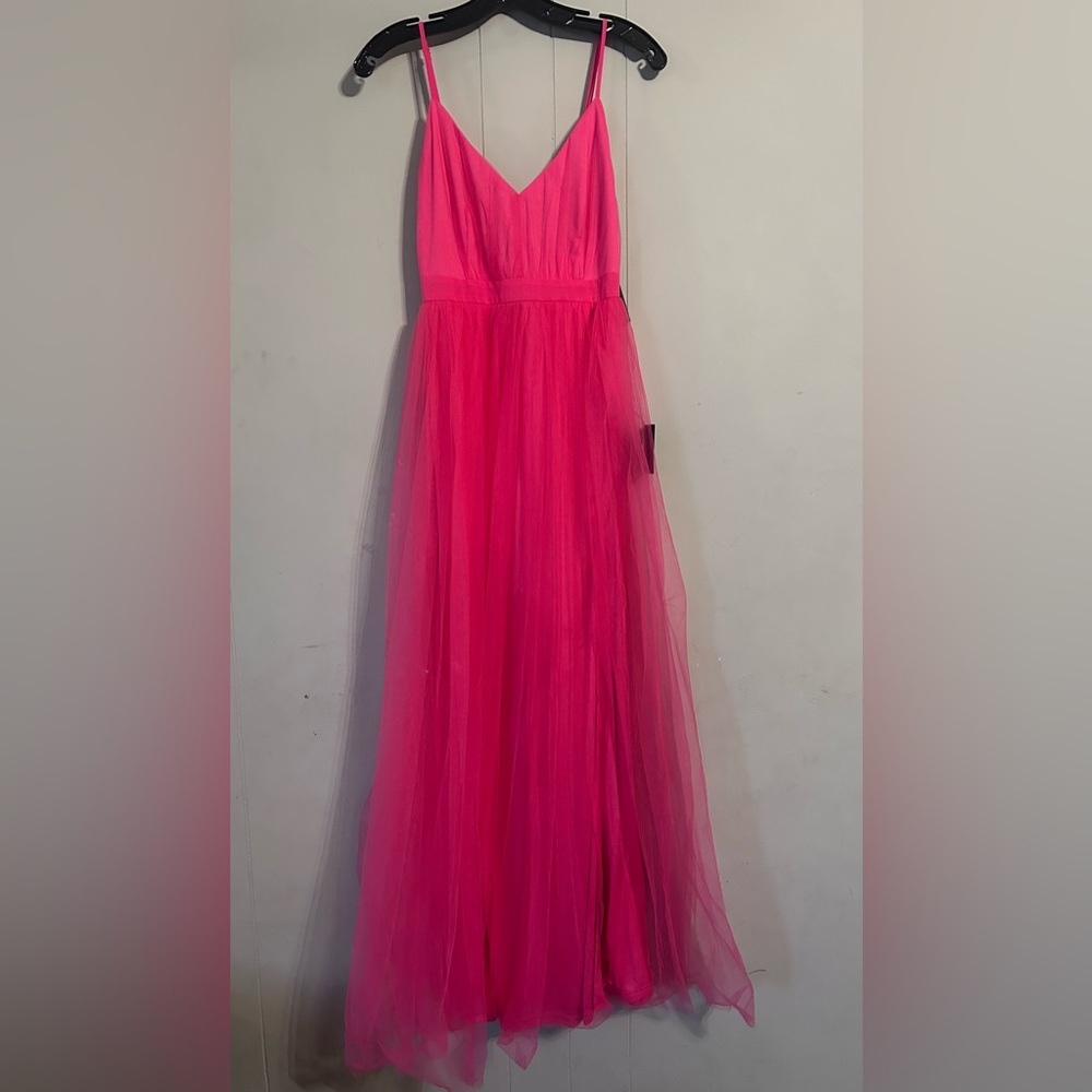 Lulus Soiree Not Sorry Hot Pink Tulle Maxi Dress